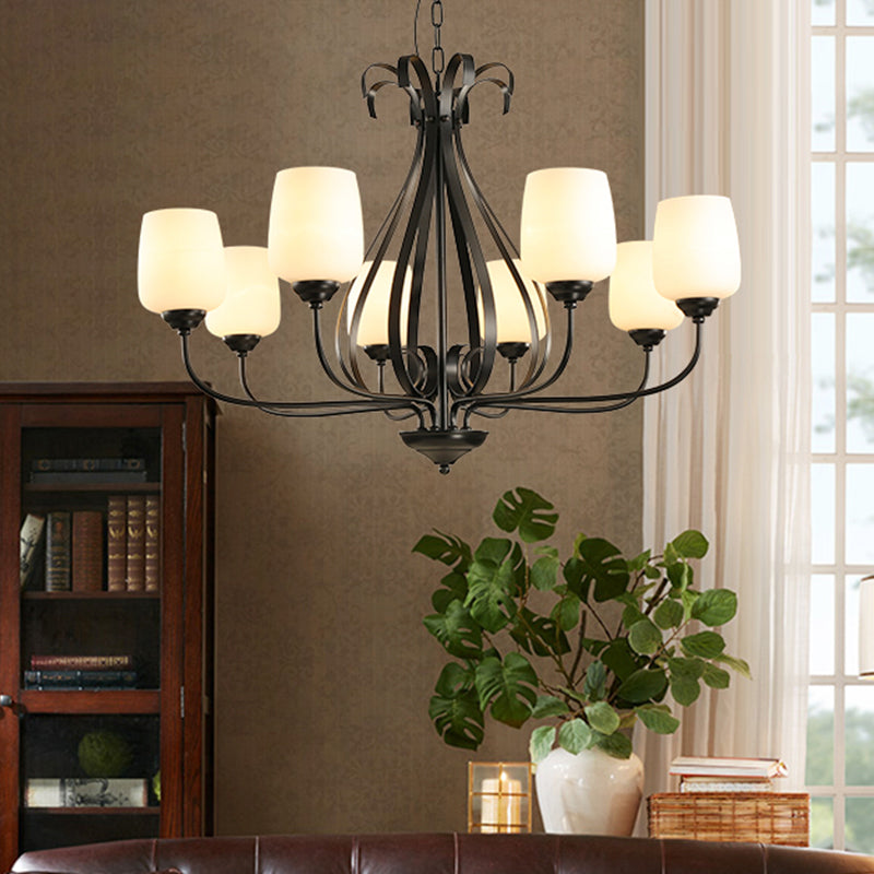 Modern Black Metal Chandelier: Radial Design 3/6/8 Heads Traditional Suspension Pendant Light With