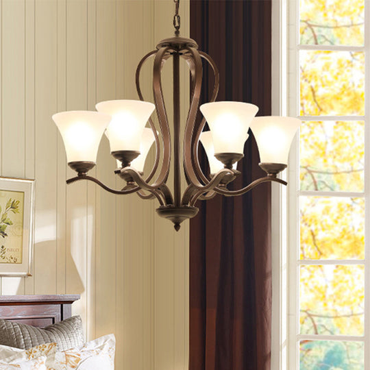 Opal Glass Vintage Chandelier Pendant Lighting Black Flared Design 3/6/8 Lights Bedroom Ceiling Lamp