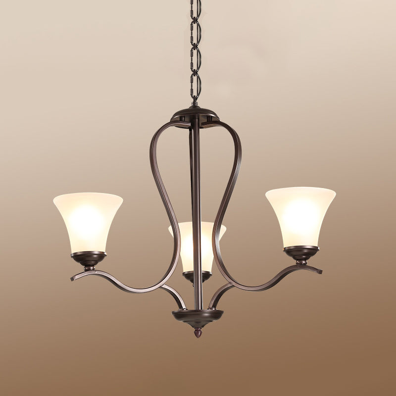 Opal Glass Vintage Chandelier Pendant Lighting Black Flared Design 3/6/8 Lights Bedroom Ceiling Lamp