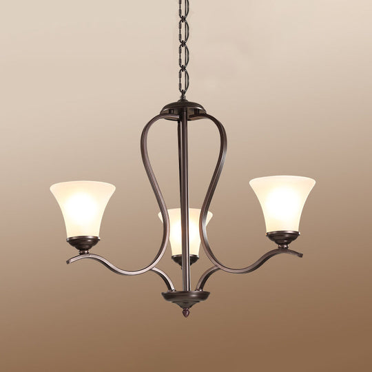 Opal Glass Vintage Chandelier Pendant Lighting Black Flared Design 3/6/8 Lights Bedroom Ceiling Lamp