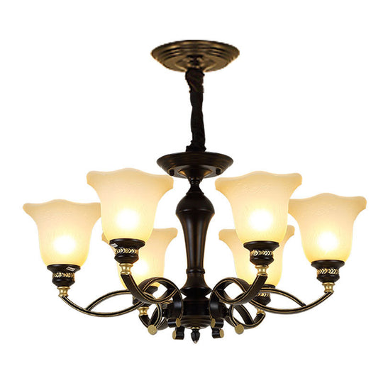 Traditional Blossom Chandelier - White Frosted Glass Ceiling Lamp Fixture In Black 6 /