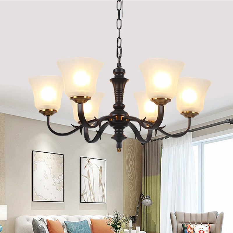 Black Retro Bedroom Chandelier Pendant Light With Frosted Glass Shades - 3/4/6 Bulbs 6 /