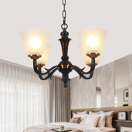 Black Retro Bedroom Chandelier Pendant Light With Frosted Glass Shades - 3/4/6 Bulbs 4 /