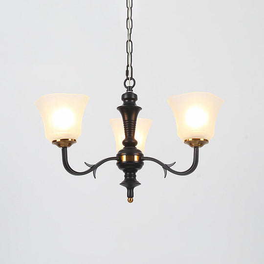 Black Retro Bedroom Chandelier Pendant Light With Frosted Glass Shades - 3/4/6 Bulbs