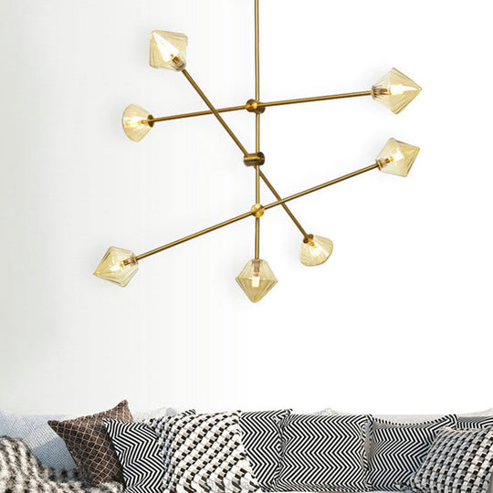 Lustre de plafond conique moderne - Verre côtelé ambré - 7 têtes - Kit d'éclairage de salle à manger