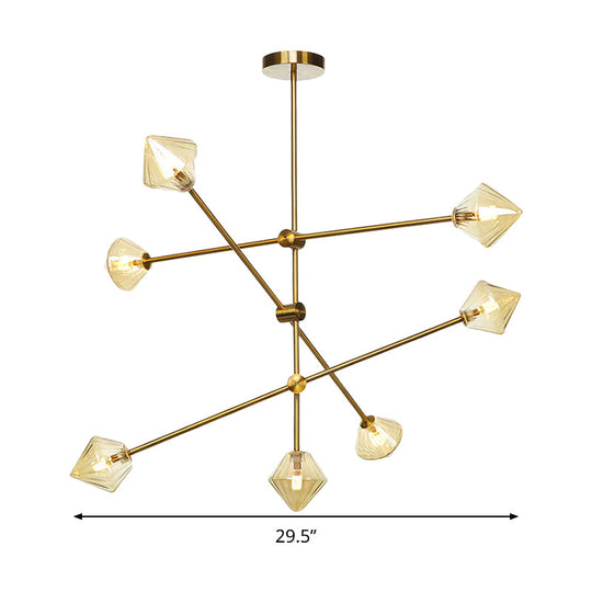 Lustre de plafond conique moderne - Verre côtelé ambré - 7 têtes - Kit d'éclairage de salle à manger