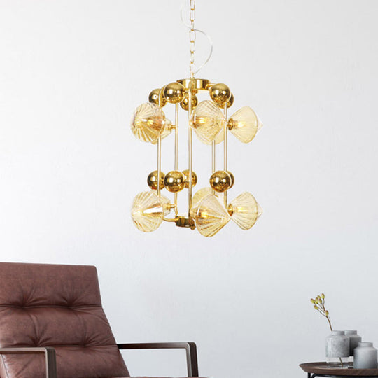 Contemporary Amber Glass Tapered Chandelier - 10 Heads - Living Room Pendant Light