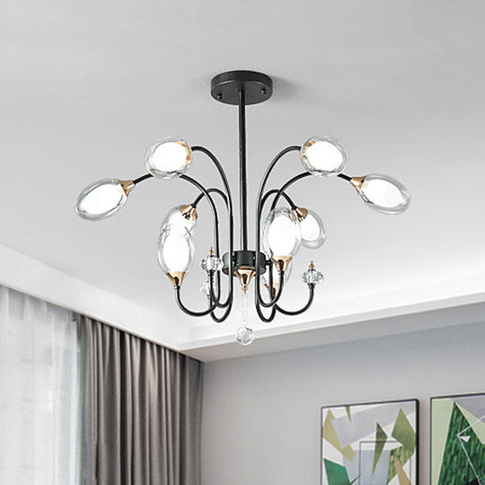 Lustre suspendu contemporain en verre transparent - Forme ovale, 9/15 ampoules - Suspension noire