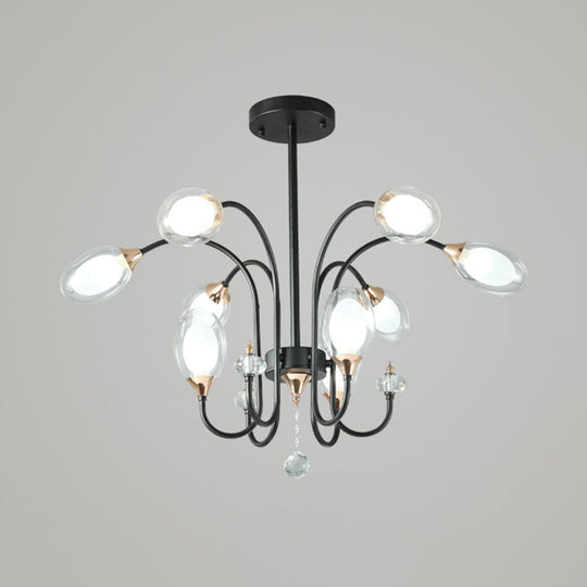 Lustre suspendu contemporain en verre transparent - Forme ovale, 9/15 ampoules - Suspension noire