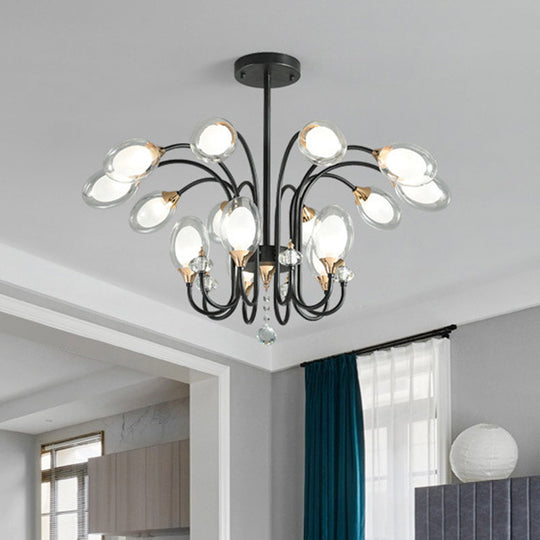 Lustre suspendu contemporain en verre transparent - Forme ovale, 9/15 ampoules - Suspension noire