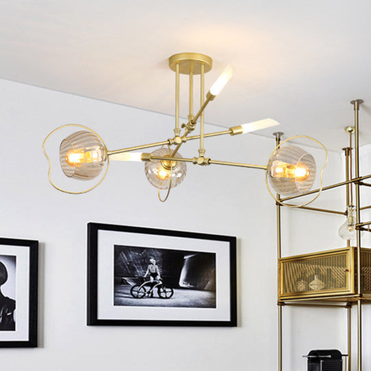 Contemporary 6/8-Head Chandelier with Gold Bowl Ceiling Suspension and Amber Glass Shade