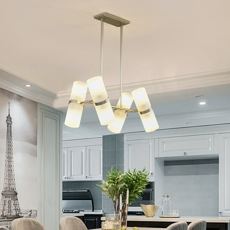 Modern 8-Light Frosted Glass Tube Pendant Chandelier in Gold