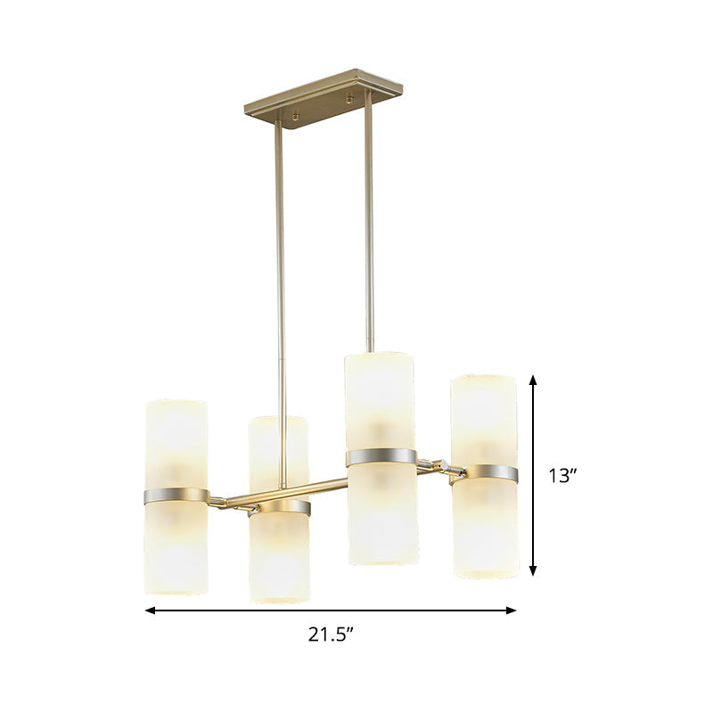 Modern 8-Light Frosted Glass Tube Pendant Chandelier in Gold