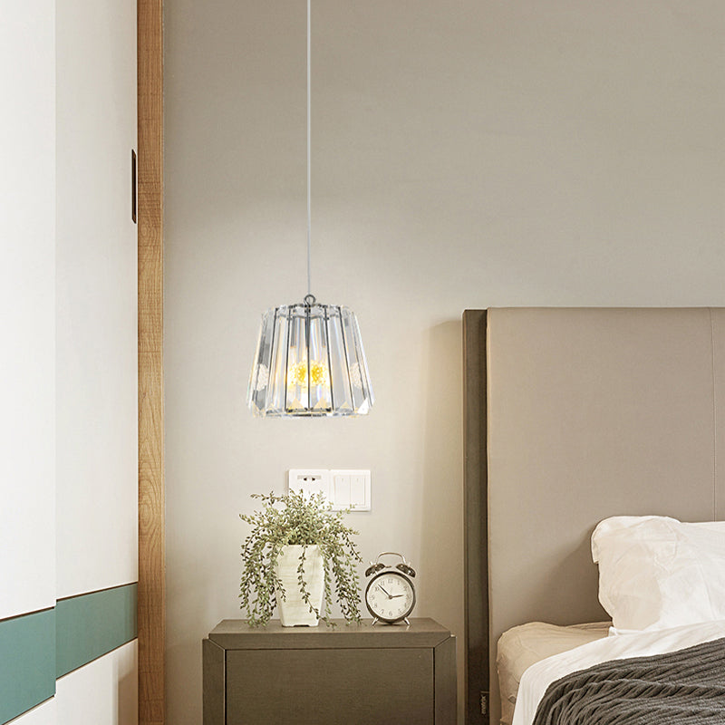 Black Trapezoid Drop Pendant with Clear Crystal - Simple Suspension Lamp for Bedrooms