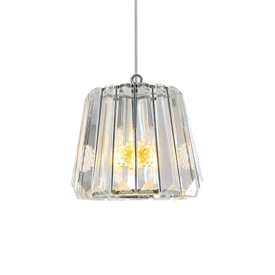 Black Trapezoid Drop Pendant with Clear Crystal - Simple Suspension Lamp for Bedrooms