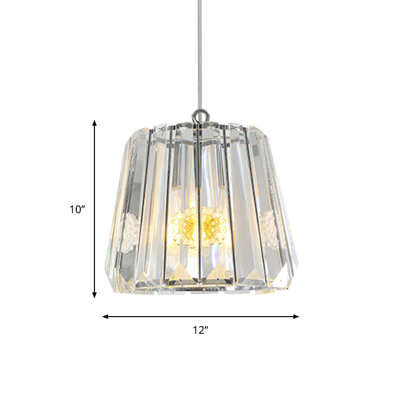 Black Trapezoid Drop Pendant with Clear Crystal - Simple Suspension Lamp for Bedrooms