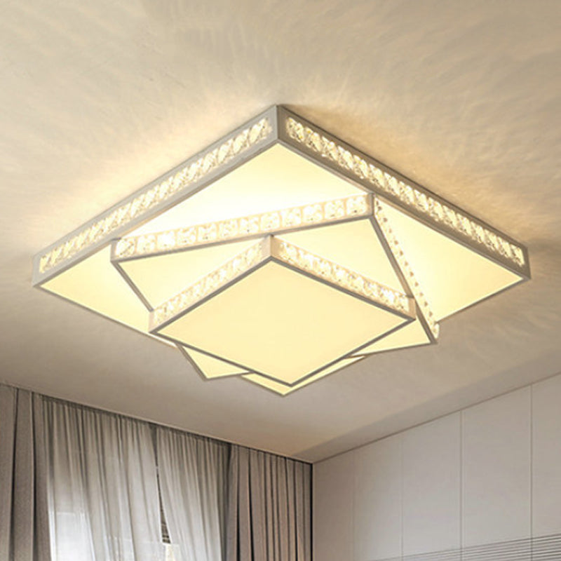 Modern Acrylic LED Square Ceiling Lamp - White Flush Mount Lighting - 16"/19.5"/23.5" Wide - White & 3 Color Light Options