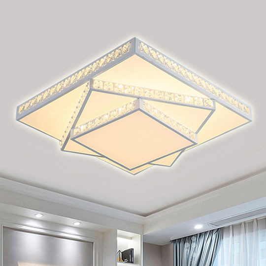 Modern Acrylic LED Square Ceiling Lamp - White Flush Mount Lighting - 16"/19.5"/23.5" Wide - White & 3 Color Light Options