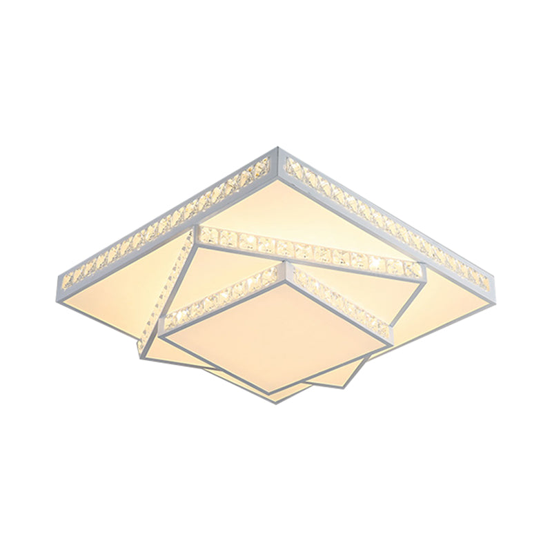 Modern Acrylic LED Square Ceiling Lamp - White Flush Mount Lighting - 16"/19.5"/23.5" Wide - White & 3 Color Light Options
