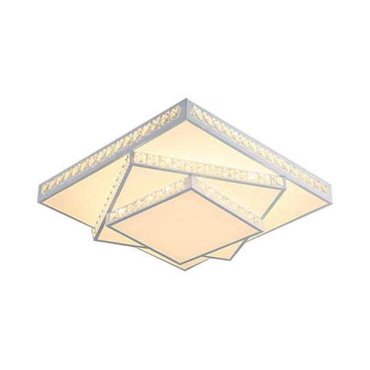 Modern Acrylic LED Square Ceiling Lamp - White Flush Mount Lighting - 16"/19.5"/23.5" Wide - White & 3 Color Light Options