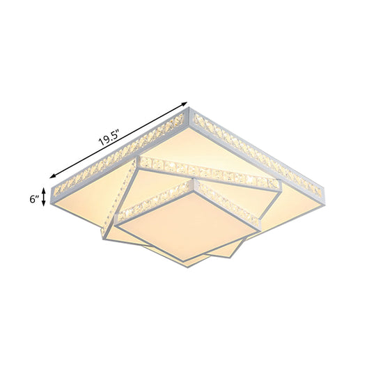 Modern Acrylic LED Square Ceiling Lamp - White Flush Mount Lighting - 16"/19.5"/23.5" Wide - White & 3 Color Light Options