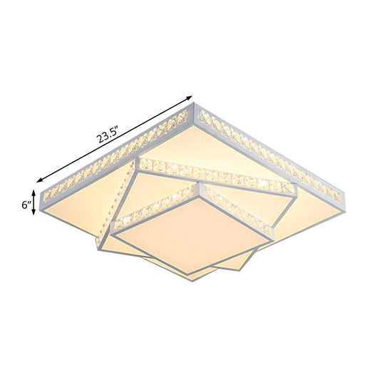Modern Acrylic LED Square Ceiling Lamp - White Flush Mount Lighting - 16"/19.5"/23.5" Wide - White & 3 Color Light Options