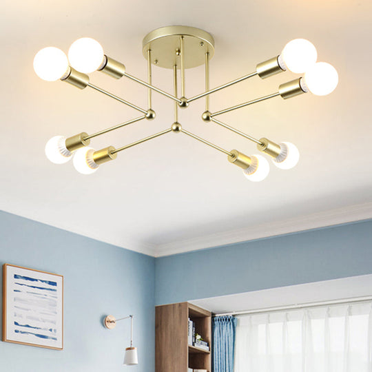 Plafonnier contemporain en métal doré à 8 têtes