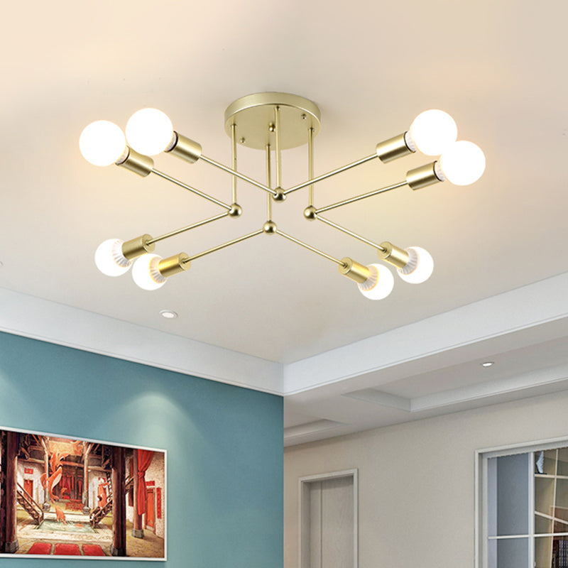 Contemporary Metal Radial Chandelier - 8-Head Gold Ceiling Hanging Light
