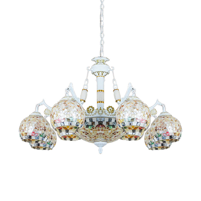 Shell Mosaic Pendant Chandelier - White Tiffany Design - 5/9/11 Lights - Ideal for Living Room Ceiling Suspension
