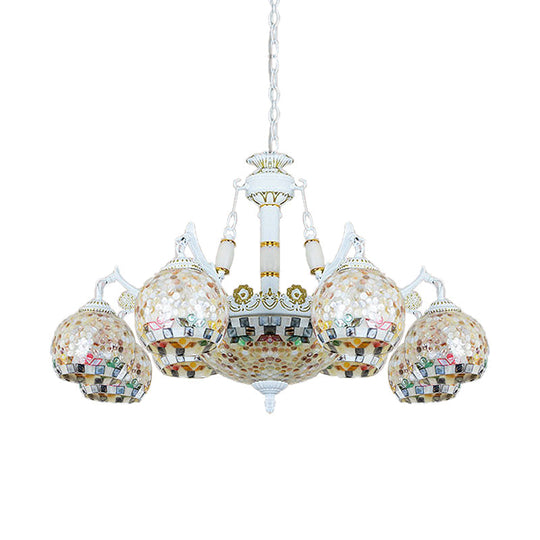 Shell Mosaic Pendant Chandelier - White Tiffany Design - 5/9/11 Lights - Ideal for Living Room Ceiling Suspension