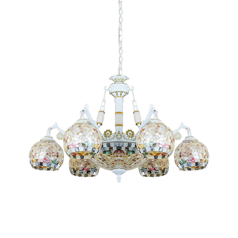 Shell Mosaic Pendant Chandelier - White Tiffany Design - 5/9/11 Lights - Ideal for Living Room Ceiling Suspension