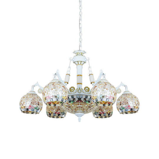 White Tiffany Shell Pendant Chandelier - 5/9/11 Lights Suspension Lamp For Living Room