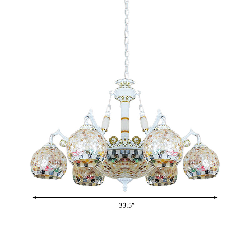 White Tiffany Shell Pendant Chandelier - 5/9/11 Lights Suspension Lamp For Living Room