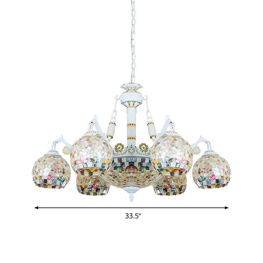 White Tiffany Shell Pendant Chandelier - 5/9/11 Lights Suspension Lamp For Living Room