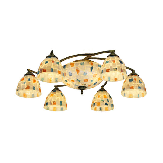 Tiffany Shell Dome Ceiling Light - 3/9/11 White Flush Mount for Living Room