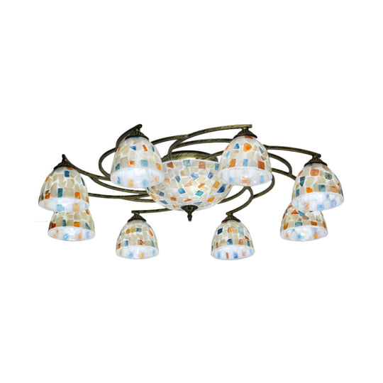 Tiffany Shell Dome Ceiling Light - 3/9/11 White Flush Mount for Living Room