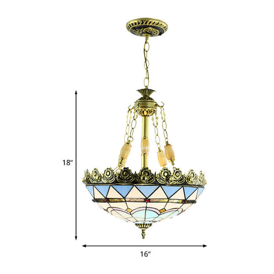 Mediterranean Stained Glass Chandelier - 3/4 Lights, Yellow/Blue - 12"/16" W - Kitchen Hanging Light Kit