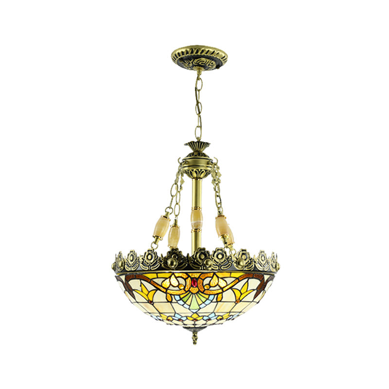 Mediterranean Stained Glass Chandelier - 3/4 Lights, Yellow/Blue - 12"/16" W - Kitchen Hanging Light Kit