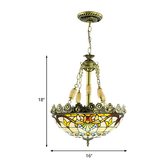 Mediterranean Stained Glass Chandelier - 3/4 Lights, Yellow/Blue - 12"/16" W - Kitchen Hanging Light Kit