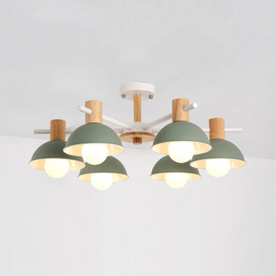 Modern Macaroon Dome Hanging Pendant Light Fixture With 6 Bulbs For Living Room Green