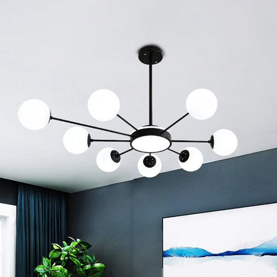 Lustre rond moderne en verre blanc avec 8 suspensions noires