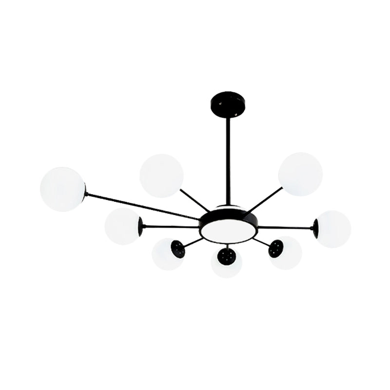 Lustre rond moderne en verre blanc avec 8 suspensions noires