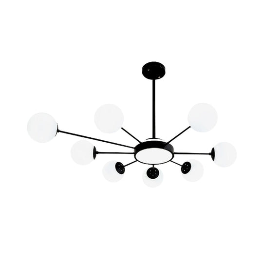 Lustre rond moderne en verre blanc avec 8 suspensions noires