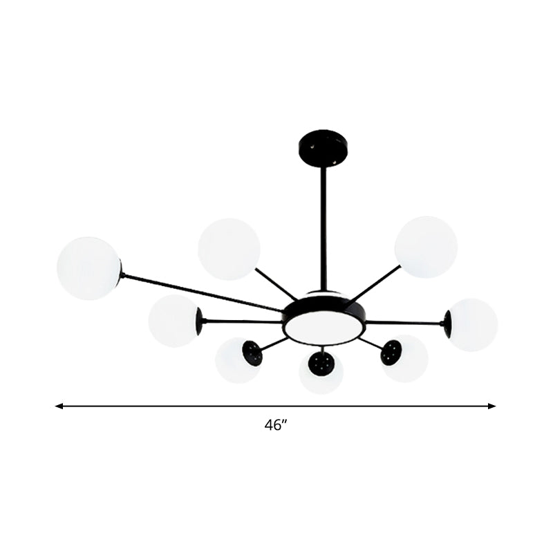 Lustre rond moderne en verre blanc avec 8 suspensions noires