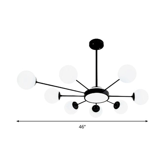 Modern White Glass Round Chandelier With 8 Black Pendant Lights