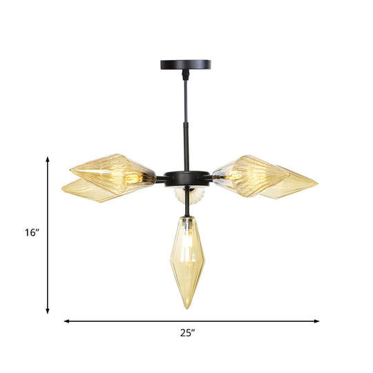 Lustre conique noir moderne avec 6 têtes en verre ambré - Plafonnier élégant