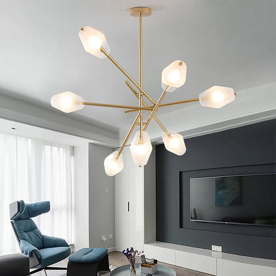 Contemporary 7-Head Gold Urn Chandelier With Frosted Glass Pendant Lighting