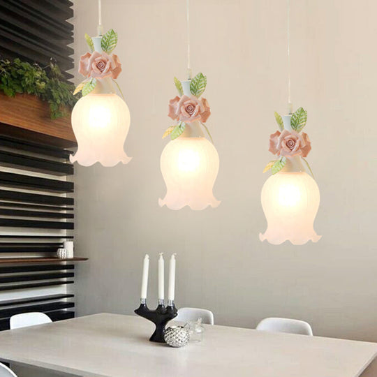 Scalloped Cluster Pendant Hanging Light With 3 Frosted White Glass Bulbs