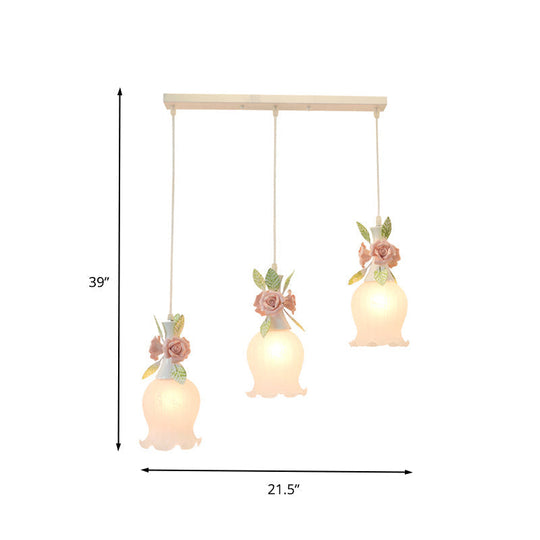 Scalloped Cluster Pendant Hanging Light With 3 Frosted White Glass Bulbs