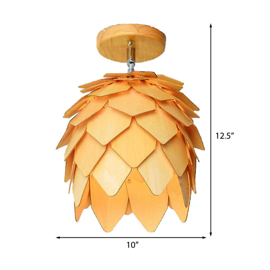 Plafonnier semi-encastré moderne en bois de forme carrée/trompette/ananas - Montage intérieur à 1 lampe